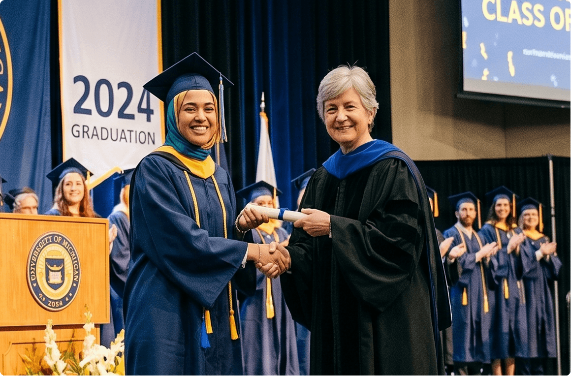 Graduate shaking hands at a commencement